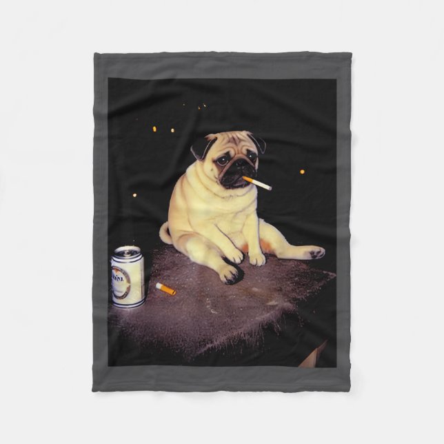 Funny Smoking Dog Pug Meme  Fleece Blanket (Front)
