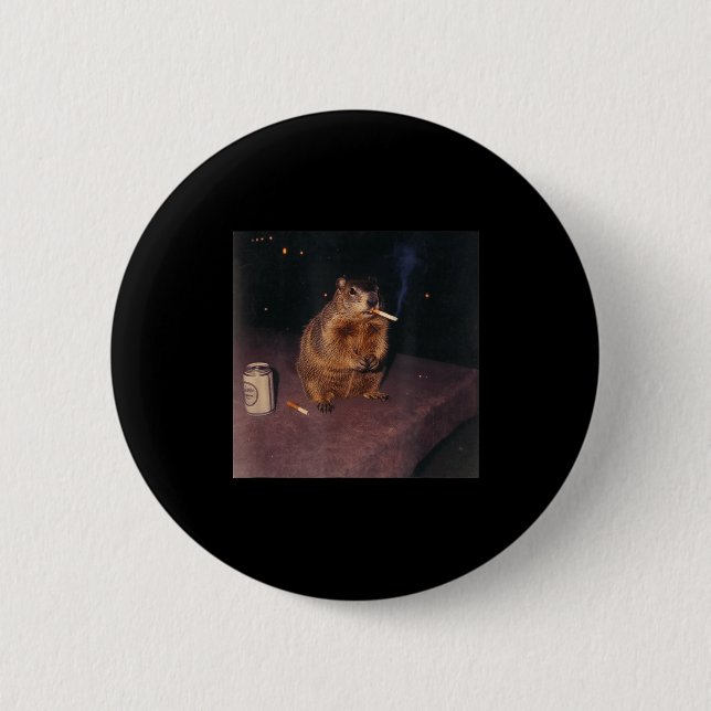 Funny Smoking Groundhog Cigarette Gen Z Retro Meme 2 Inch Round Button (Front)