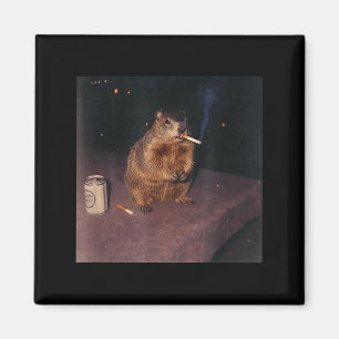 Funny Smoking Groundhog Cigarette Gen Z Retro Meme Magnet