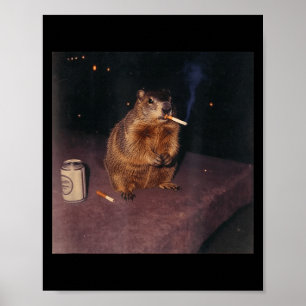Funny Smoking Groundhog Cigarette Gen Z Retro Meme Poster