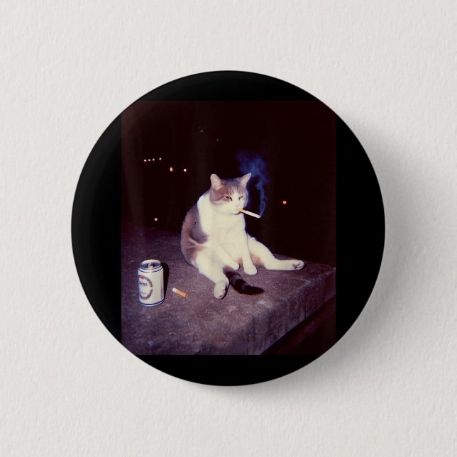Funny Smoking Meme Cigarette Kitten Brainrot Silly 2 Inch Round Button (Front)