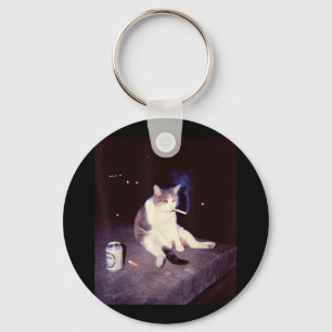 Funny Smoking Meme Cigarette Kitten Brainrot Silly Keychain