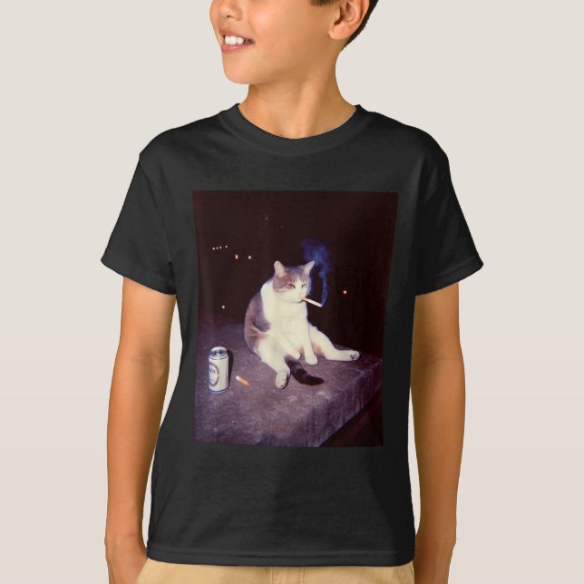 Funny Smoking Meme Cigarette Kitten Brainrot Silly T-Shirt (Front)