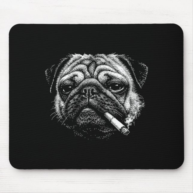 Funny smoking pug cigarette meme smoky dog  mouse pad (Front)