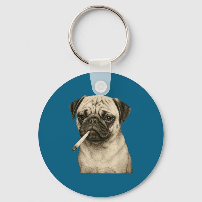 Funny Smoking Pug Dog Cigarette Gen Z Meme Graphic Keychain (Front)