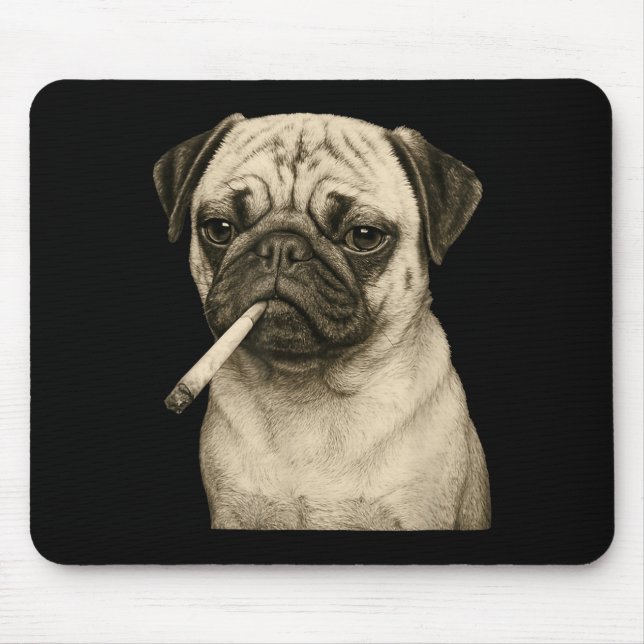 Funny Smoking Pug Dog Cigarette Gen Z Meme Graphic Mouse Pad (Front)