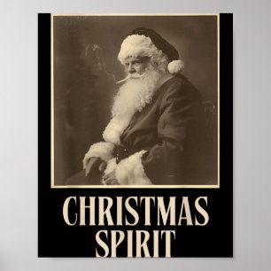 Funny Smoking Santa Claus Christmas Srit Vintage  Poster