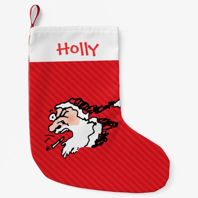 Funny Smoking Santa Personalized Small Christmas Stocking (Front)