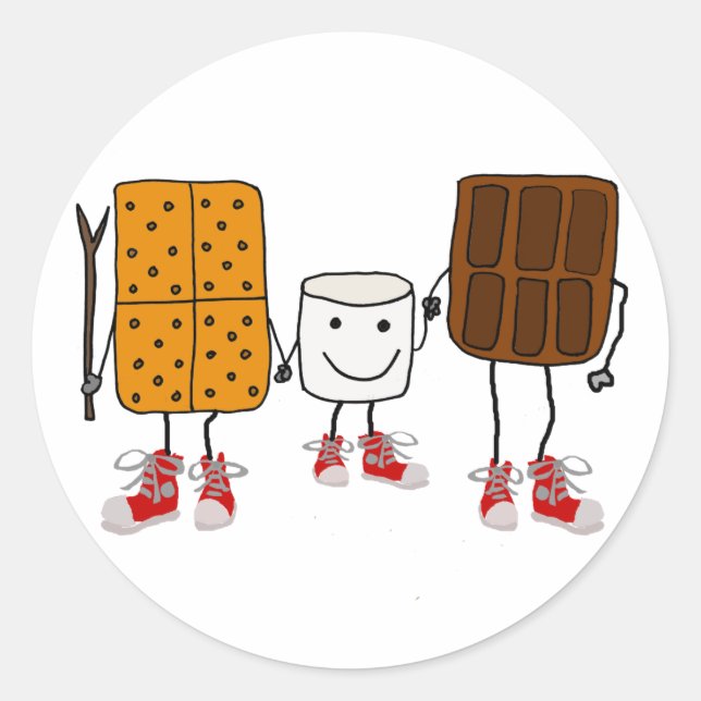 Funny Smores Characters Cartoon Classic Round Sticker (Front)