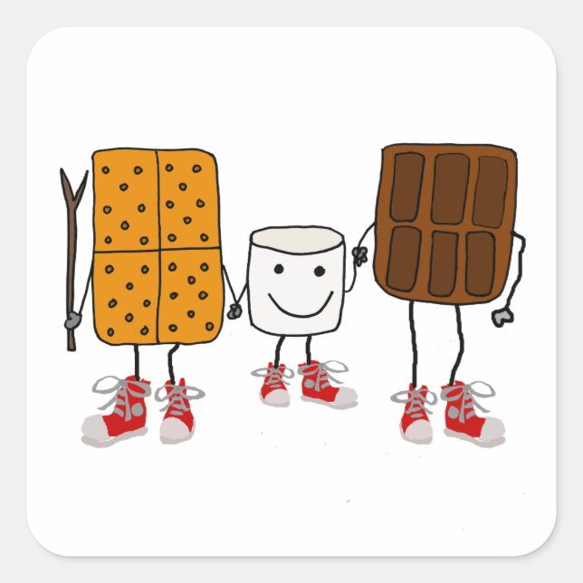 Funny Smores Characters Cartoon Square Sticker (Front)