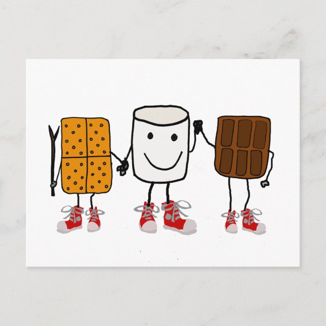Funny Smores Characters Holding Hands Postcard (Front)