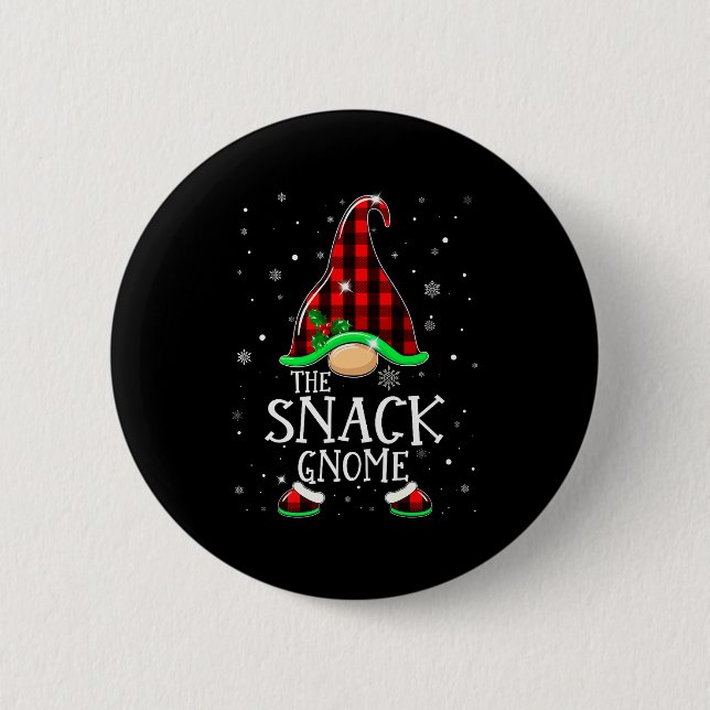 Funny Snack Gnome Buffalo Plaid Matching Christmas 2 Inch Round Button (Front)