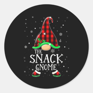 Funny Snack Gnome Buffalo Plaid Matching Christmas Classic Round Sticker