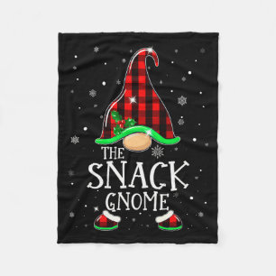 Funny Snack Gnome Buffalo Plaid Matching Christmas Fleece Blanket