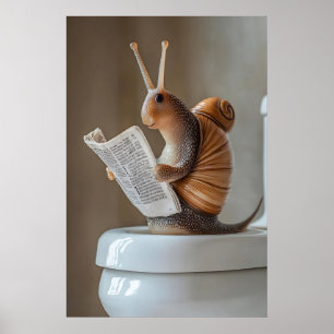 Funny Snail Newspaper Toilet Print, Bathroom Humor Poster