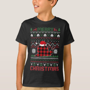 Funny Snail Ugly Christmas Red Plad Lights Sweater
