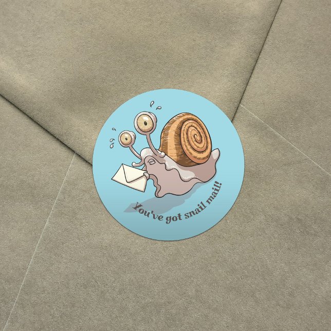 Funny Snail You've Got Snail Mail Cute Cartoon Classic Round Sticker (Creator Uploaded)