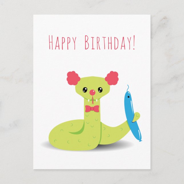 Funny Snake Clown Happy Anniversaire Carte postale (Devant)