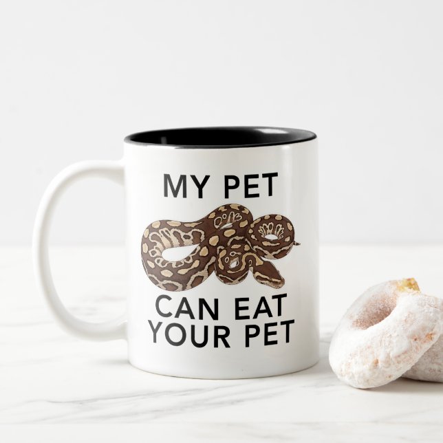 Funny Snake My Pet Can Eat Your Pet Ball Python Two-Tone Coffee Mug (With Donut)