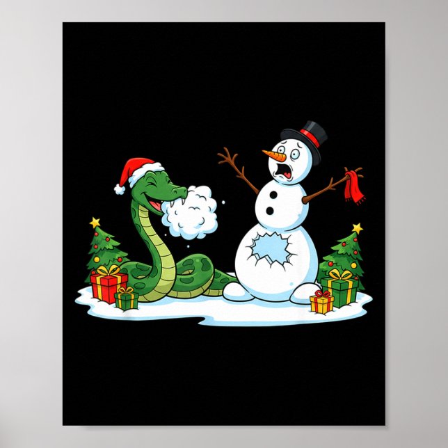 Funny Snake Snowman Christmas Tree Xmas Womens Men Poster (Front)