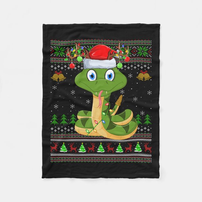 Funny Snake Ugly Christmas Sweaters Holiday Santa  Fleece Blanket (Front)