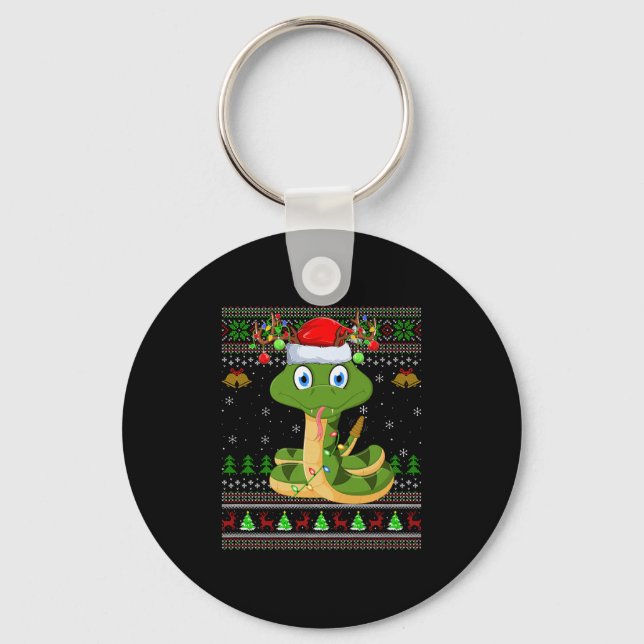 Funny Snake Ugly Christmas Sweaters Holiday Santa  Keychain (Front)