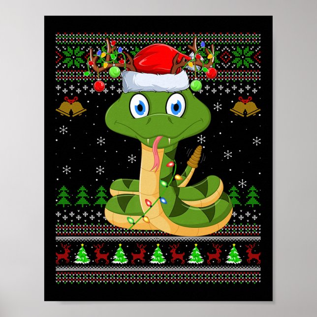 Funny Snake Ugly Christmas Sweaters Holiday Santa  Poster (Front)