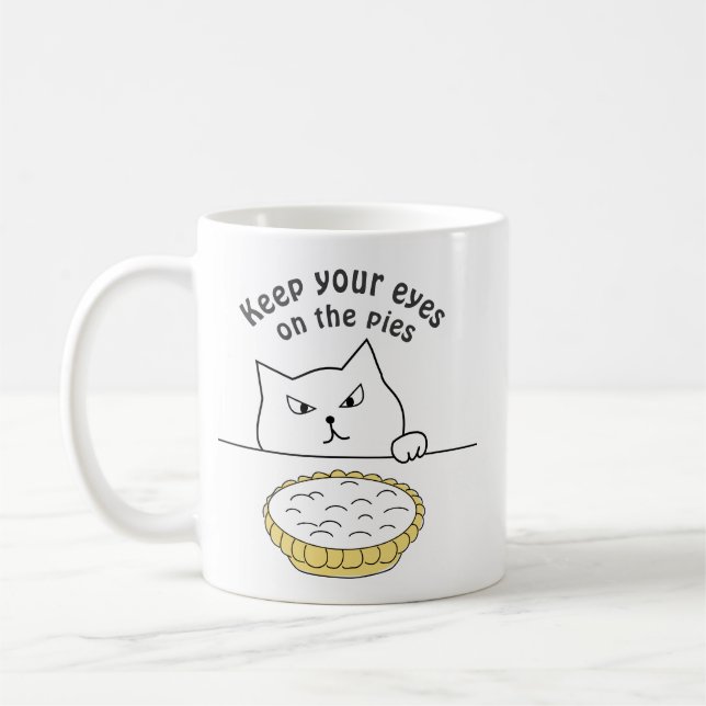 Funny Sneaky Cat after Cream Pie Illustration Coffee Mug (Left)