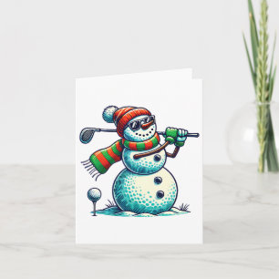 Funny Snoman Playing Golf Ball Christmas Golf Love Card