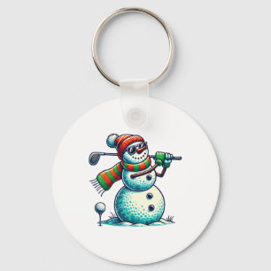 Funny Snoman Playing Golf Ball Christmas Golf Love Keychain