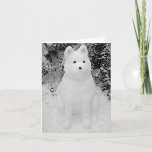 funny snow akita snowman christmas photograph art holiday card (Front)