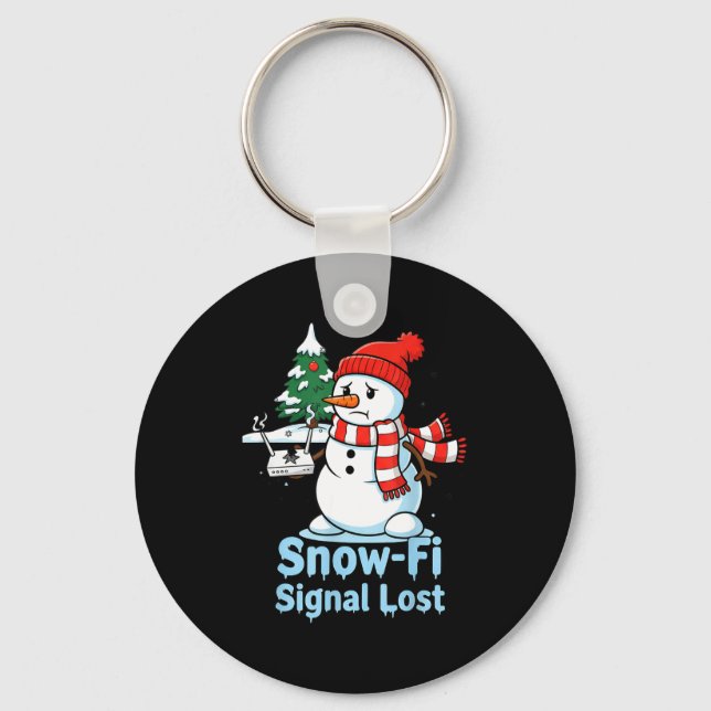 Funny Snow-fi Signal Lost Snowman Christmas Design Keychain (Front)