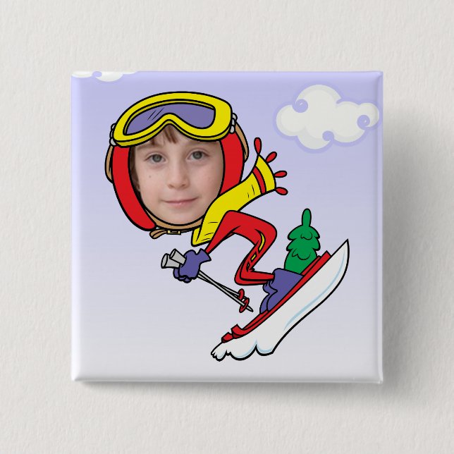 Funny Snow Skier Photo Face Template 2 Inch Square Button (Front)