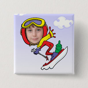 Funny Snow Skier Photo Face Template 2 Inch Square Button