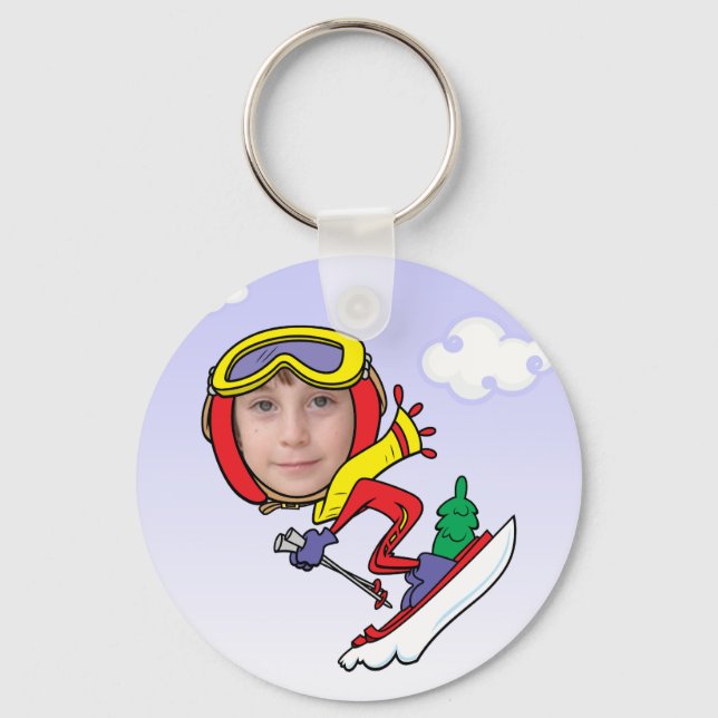 Funny Snow Skier Photo Face Template Keychain (Front)