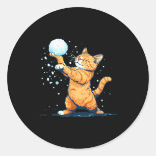 Funny Snowball Cat In Winter For Men Women Kids Classic Round Sticker