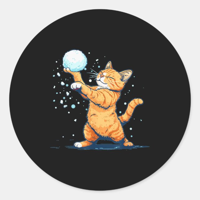 Funny Snowball Cat In Winter For Men Women Kids  Classic Round Sticker (Front)