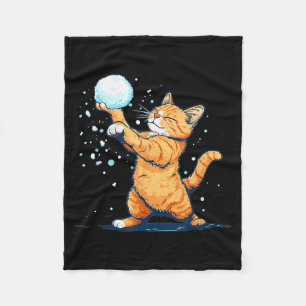 Funny Snowball Cat In Winter For Men Women Kids  Fleece Blanket