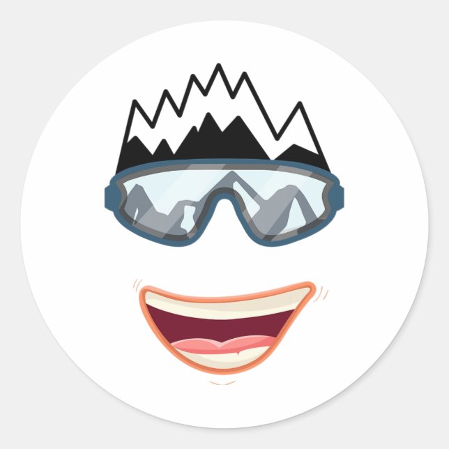 Funny Snowboard Snowboarder Skiing Face Funny Ski  Classic Round Sticker (Front)