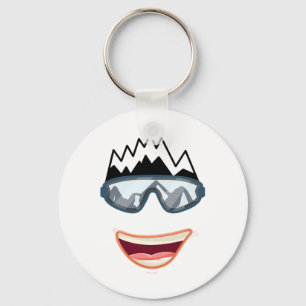 Funny Snowboard Snowboarder Skiing Face Funny Ski  Keychain