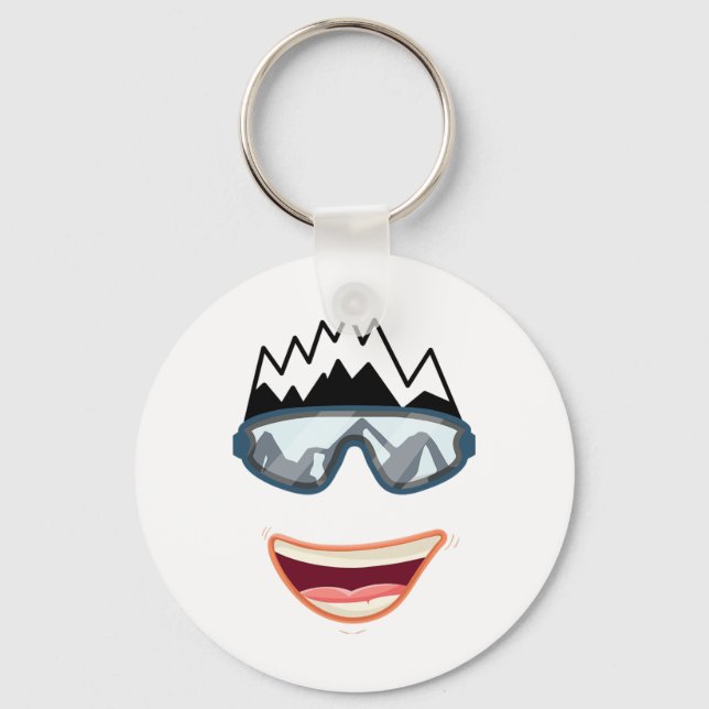 Funny Snowboard Snowboarder Skiing Face Funny Ski  Keychain (Front)