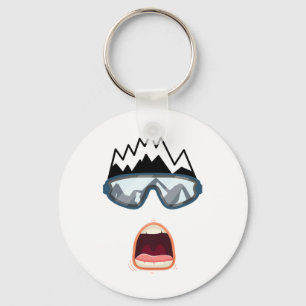 Funny Snowboard Snowboarder Skiing Face Funny Ski  Keychain