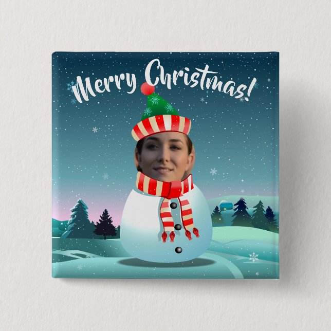 Funny Snowman Customized With Your Own Photo 2 Inch Square Button (Front)