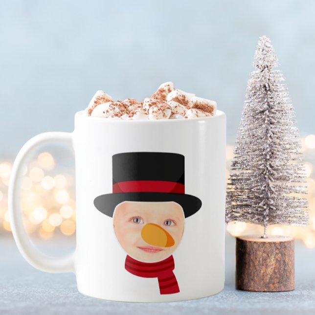 Funny Snowman Face Christmas Mug (Snowman Photo Mug)