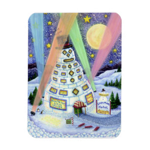 FUNNY SNOWMAN HOTEL, NORTHERN LIGHTS And PENGUINS Magnet