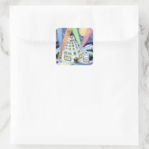 FUNNY SNOWMAN HOTEL, NORTHERN LIGHTS And PENGUINS Square Sticker