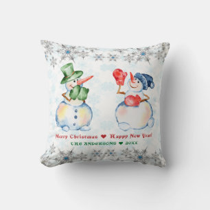 Funny Snowman Merry Christmas Crystals Snowflakes Throw Pillow