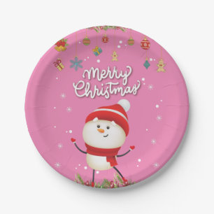 Funny Snowman Merry Christmas Paper Plate