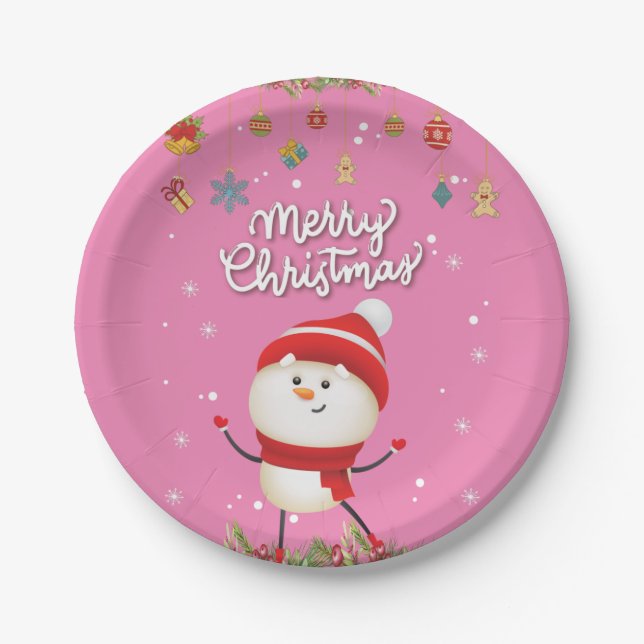 Funny Snowman Merry Christmas Paper Plate (Front)