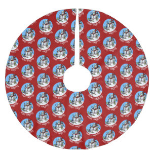 Funny Snowman Merry Christmas! Skiing Cartoon Brushed Polyester Tree Skirt